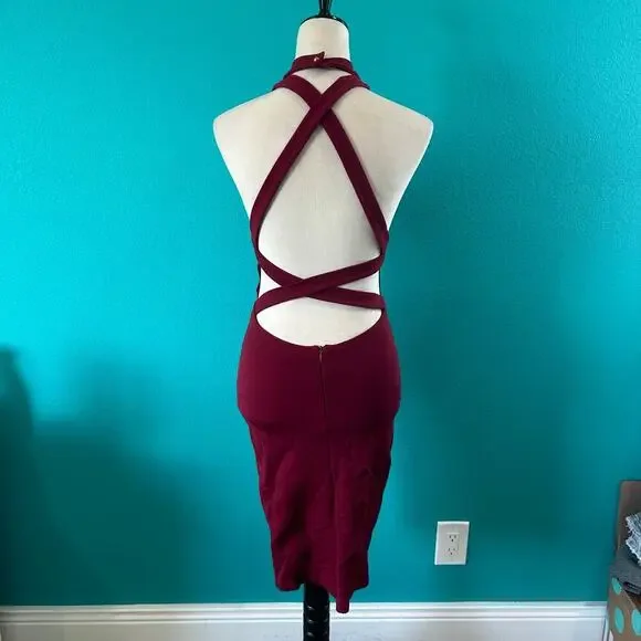 Lulus Double Hex Wine Red Bodycon Dress Backless Open Back Mini Cocktail Size S - Picture 5 of 9